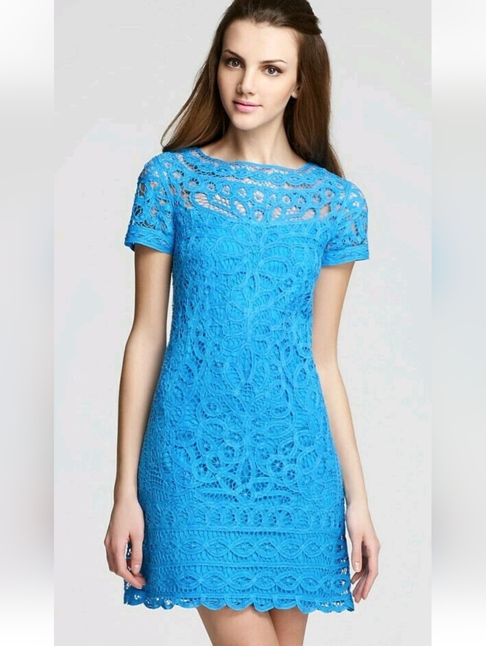 Lilly Pulitzer Mariekate Flutter Blue Go To Batt Battenburg Lace Shift Dress S
